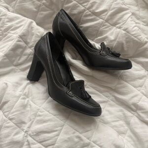 Worthington Black Tassel Block Heel Loafers